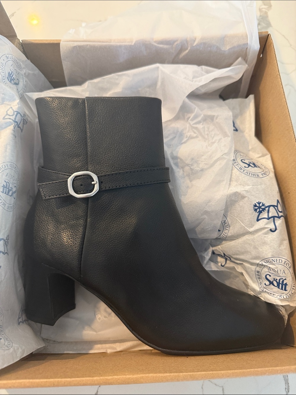 Sofft Black Leather Ankle Bootie with Silver Buckle